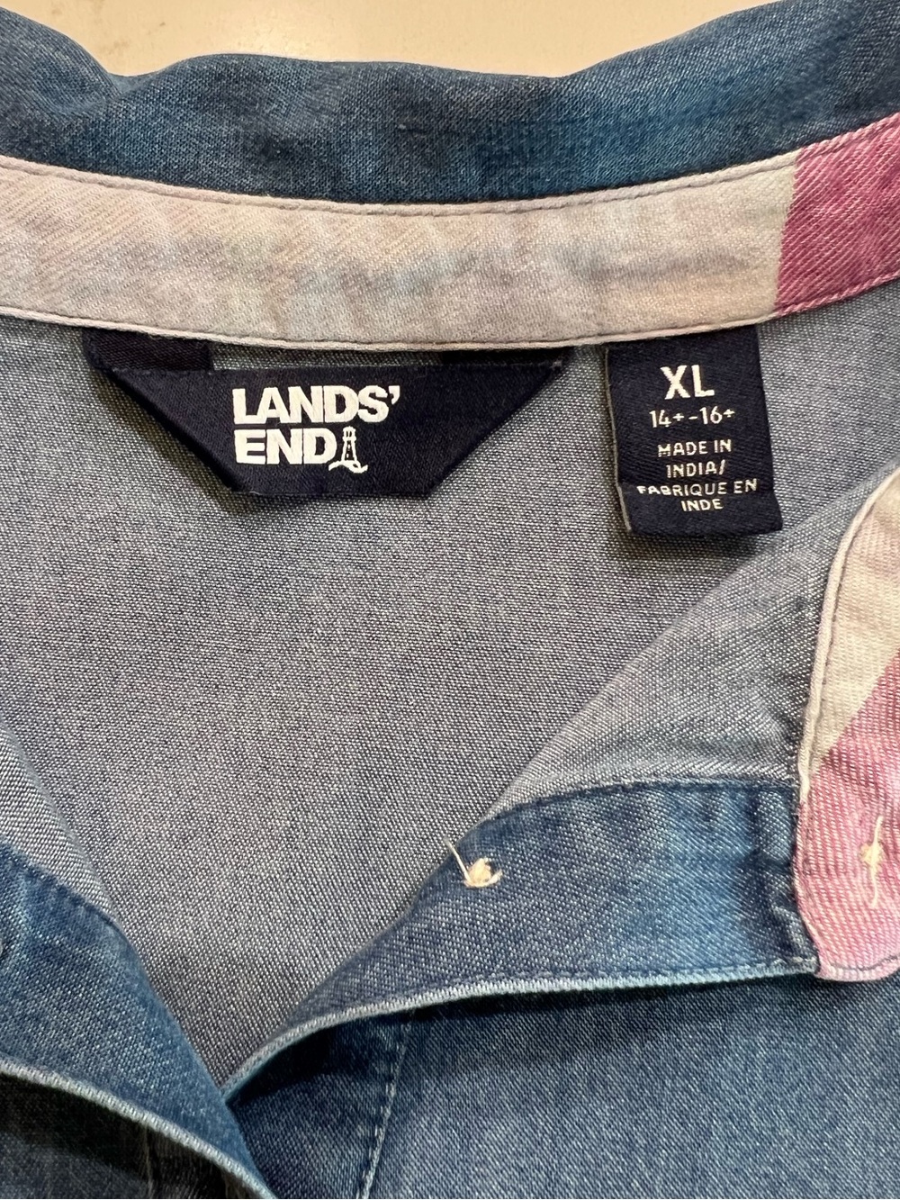Lands’ End Girls Chambray Shirt Dress Tiered Collared Pockets XL 14-16 - Picture 6 of 10